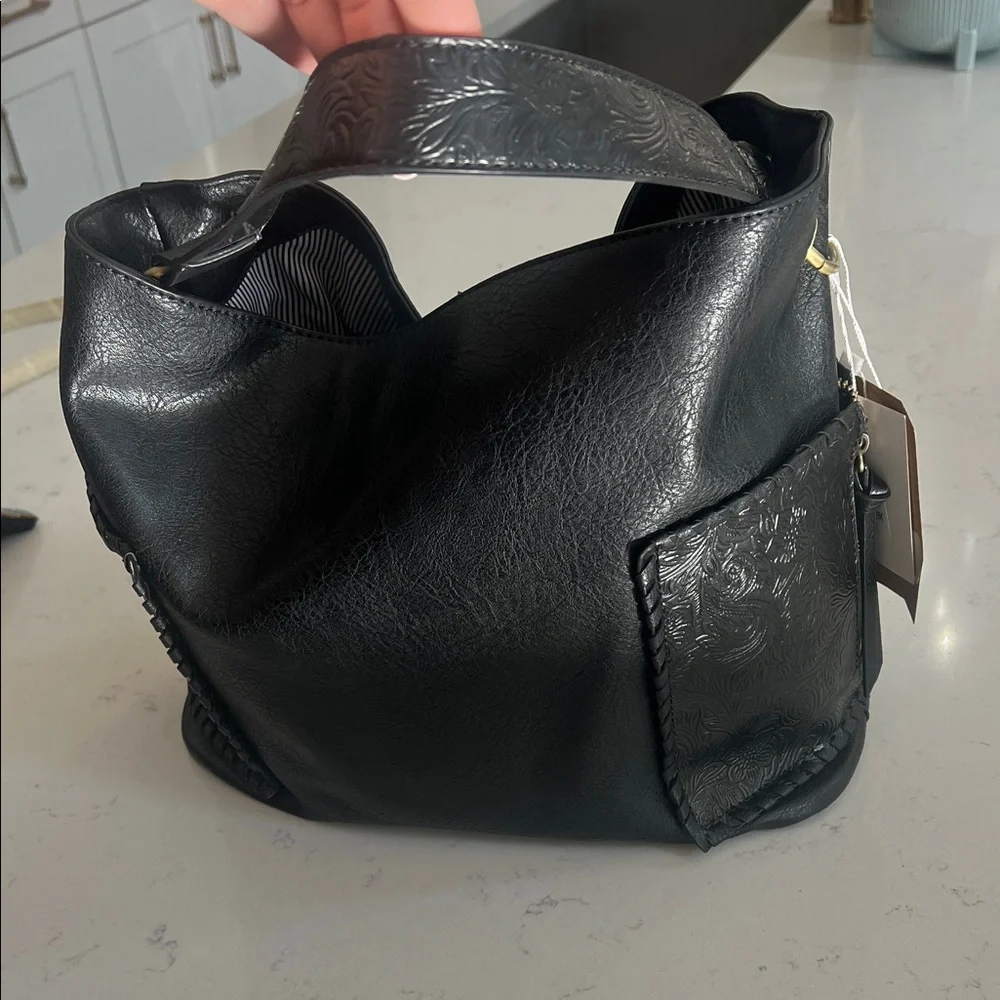 Elegant Black Textured Hobo Bag
